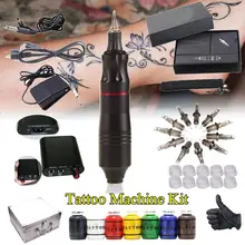 Полный профессиональный комплект для тату-машины, Вращающаяся ручка, педаль иглы, набор чернил для практики, электрооборудование, принадлежности для боди-арта, макияж