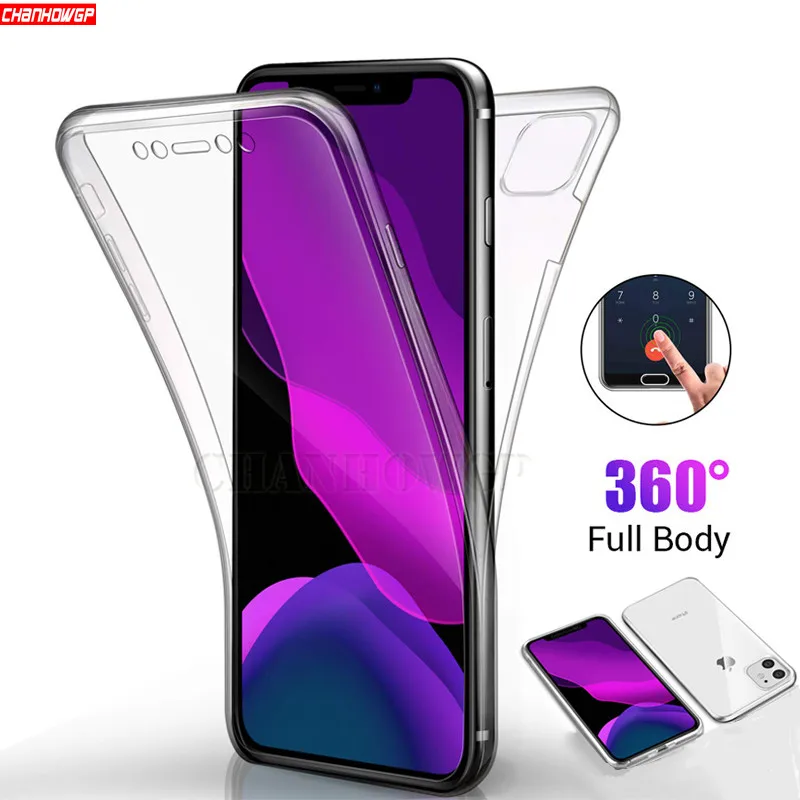 

Double Soft Silicone Case For iPhone 11 Pro Max X XR XS MAX Screen Protector Full Cover For iPhone 8 7 6 6s Plus 5 5s SE Case