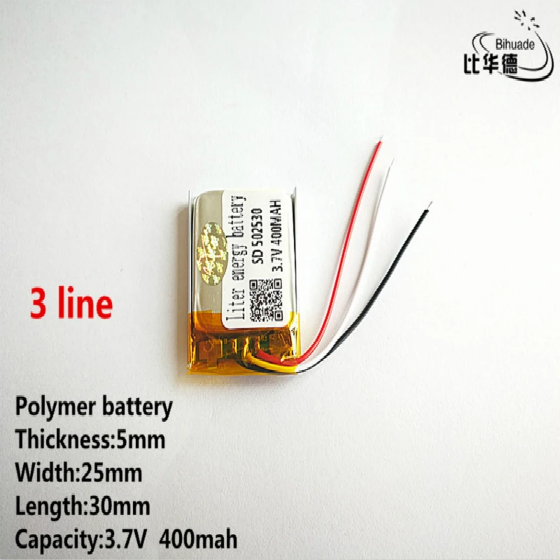 10 шт./лот 3 линии хорошего качества 3,7 V, 400 mAH, 502530 полимерный литий-ионный/литий-ионная аккумуляторная батарея для игрушка, портативное