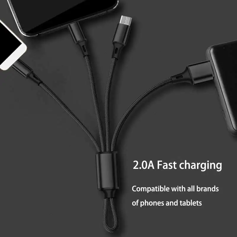 Портативный 3 в 1 USB кабель для iPhone Xs Max XR mi cro usb type-C зарядный кабель для телефона samsung S10 huawei Xiaomi mi 9 - Цвет: Черный
