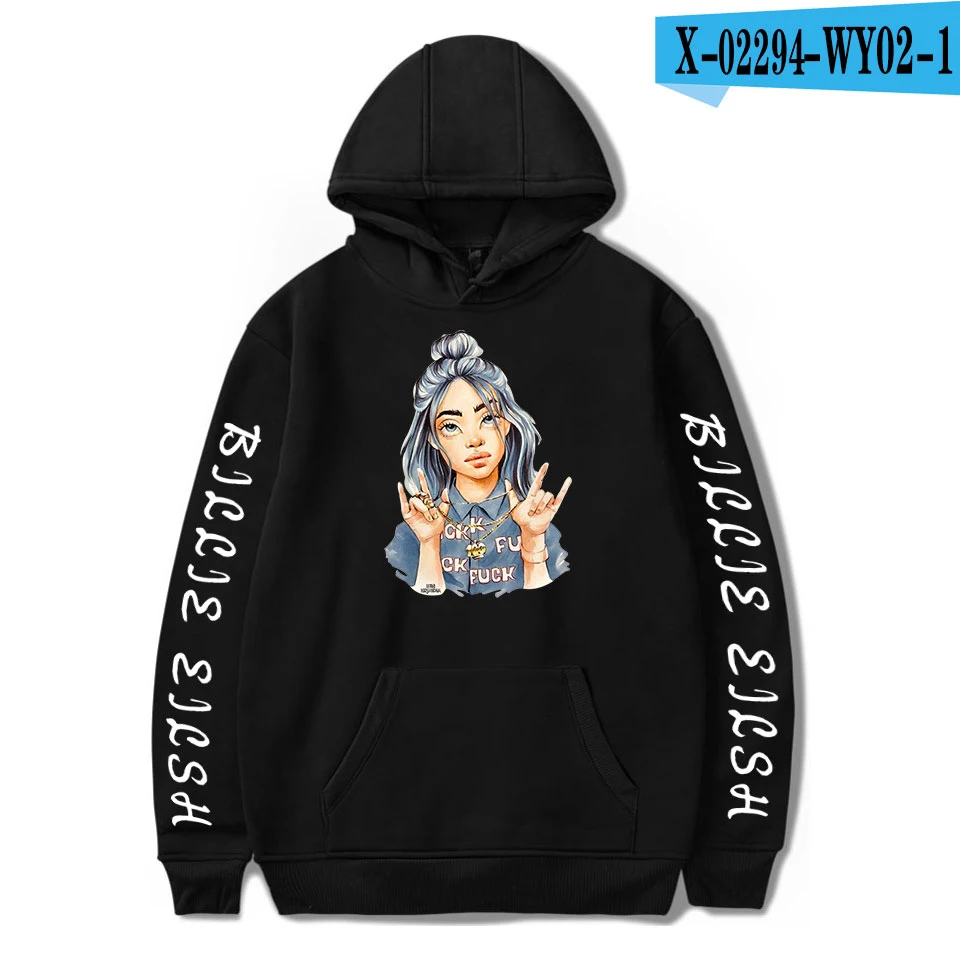 As picture Новая популярная модная Толстовка Billie Eilish, женская и мужская толстовка, пуловер на осень и зиму для мальчиков и девочек, удобная Черная куртка - Цвет: As picture