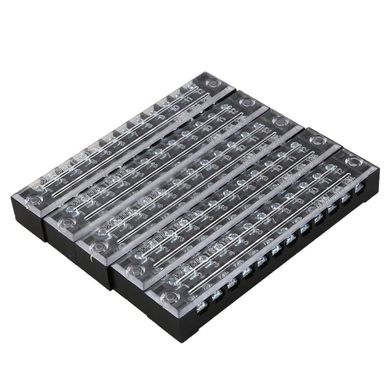 5 Pcs 600V 15A 12 Positions 12P Dual Rows Covered Barrier Screw Terminal Block