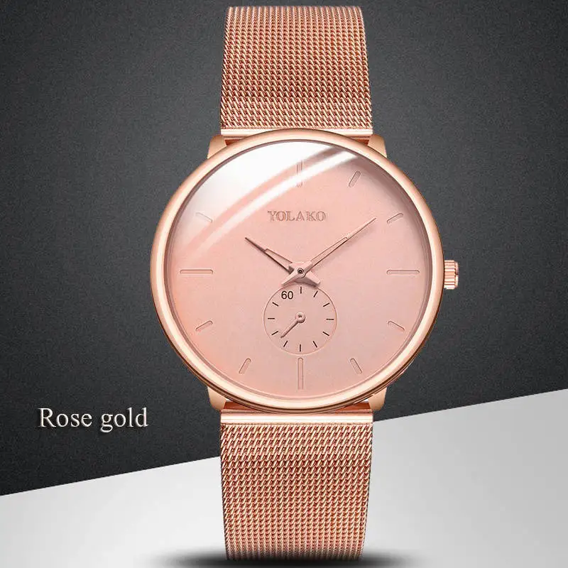 Rose gold Мужские часы, чехол из нержавеющей стали с сетчатым ремешком, кварцевые мужские деловые часы, модные повседневные мужские подарки, часы для мужчин, Relogio masculino - Цвет: Rose gold