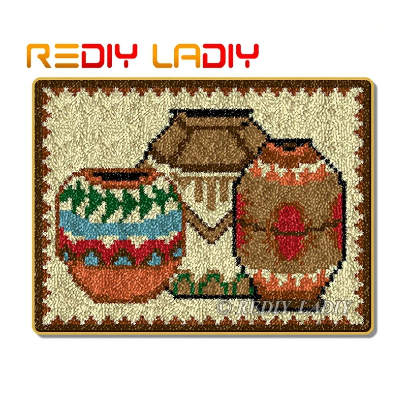 Latch Hook Rug Kits Crocheting Carpet Pottery Bottle Acrylic Yarn Pre-Printed Canvas Cushion Mat DIY Crochet Tapestry Crafts | Дом и сад