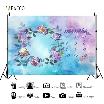 

Laeacco Baby Shower Photography Backdrops Gradient Color Flowers Wreath Calendar Photographic Backgrounds Kid Newborn Photophone