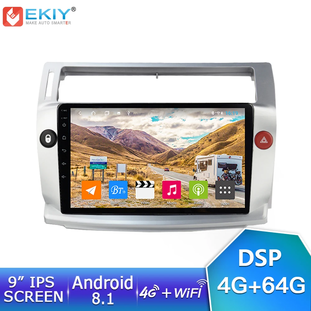 EKIY 9 'ips Android 8,1 автомобильный радио мультимедиа 4G+ 64G авто gps навигация для Citroen C4 C-Triomphe C-Quatre 2004-2009 DSP стерео