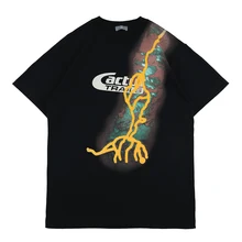 Camiseta de manga corta Astroworld Travis Scott, Camiseta de algodón de gran tamaño con Logo estampado de Rayo de Hip-Hop, 1:1, 2021