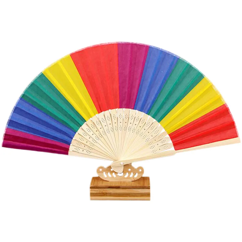 

20pcs Lot/lot New arrived 21cm Rainbow Wedding Party Hand Fan Event Party Gifts Hand Fan