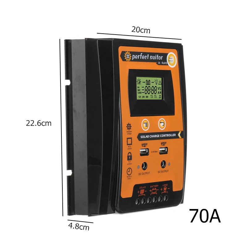 12V/24V 30A 50A 70A MPPT LCD Display Intelligent Dual USB Solar Charge Controller Solar Panel Battery Regulator