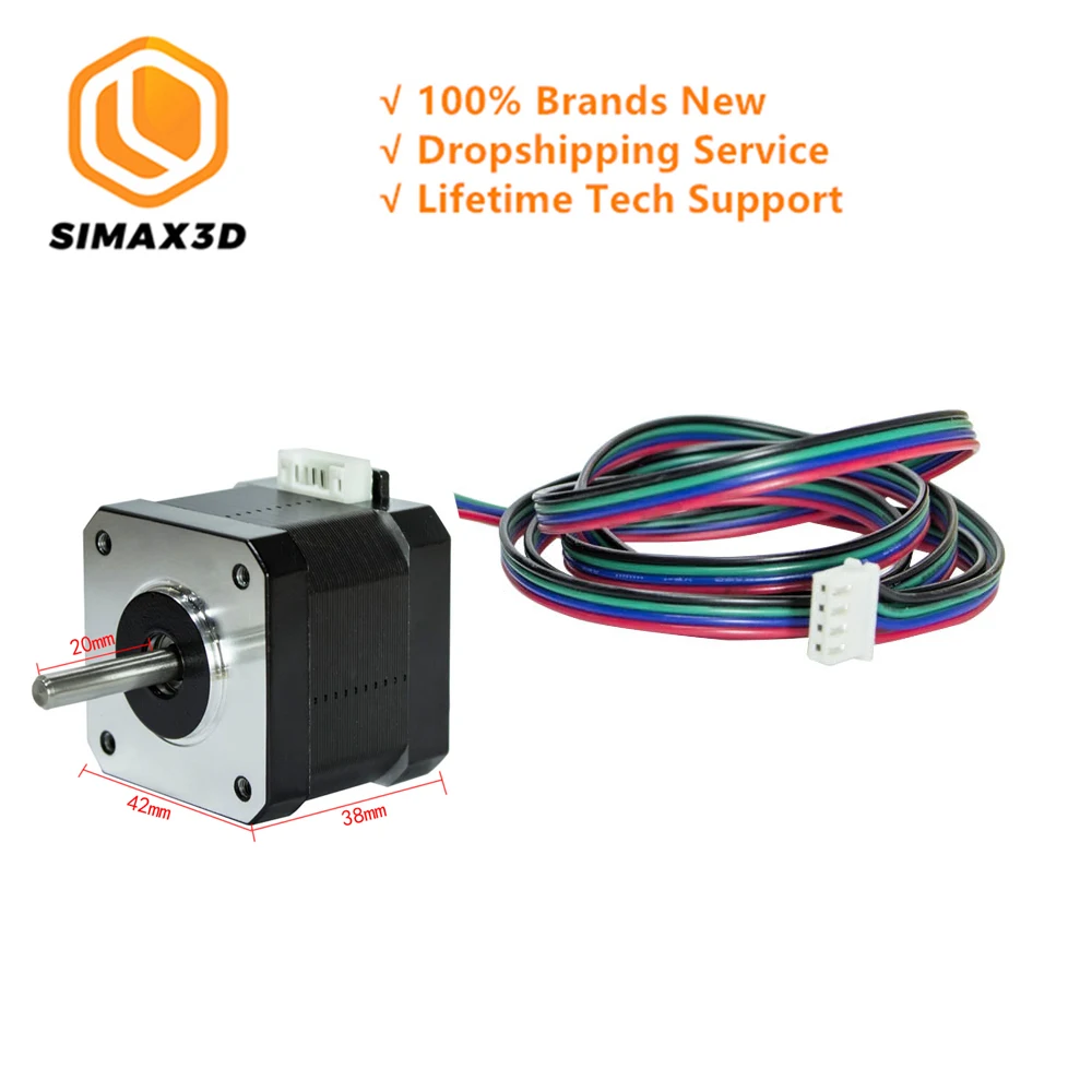 17 Stepper Motor SIMAX 3D 42x38 мм Nema 17 шаговый двигатель 1,8 А 2 фазы 4 провода 39,3 градусов с кабелем дюйма для Creality CR-10 10S Ender 3 3D Pr - Цвет: 17 Stepper Motor