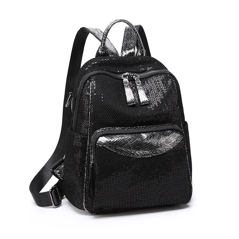 

Backpack Women's 2019 New Style Korean-style Versatile Fashion Grid Sequin Backpack Large Capacity Dual Purpose Casual Travel Ba