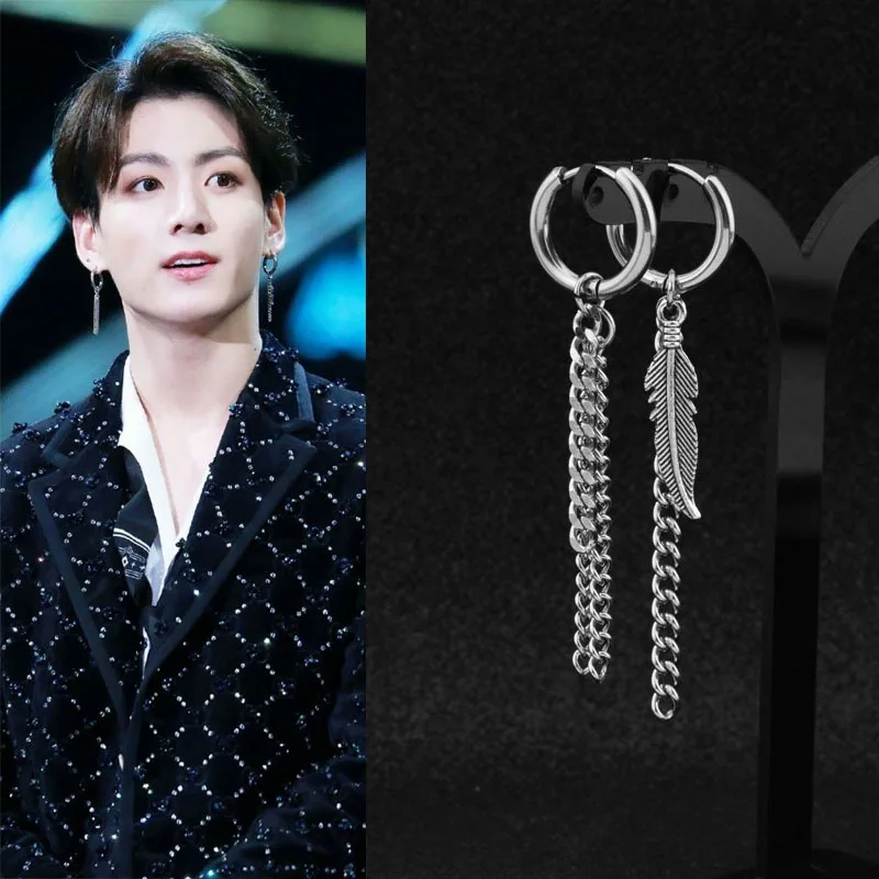 Circle Earrings For Men Punk Style Geometric Korean Bang Boys Kpop Jewelry Fan Best Gifts