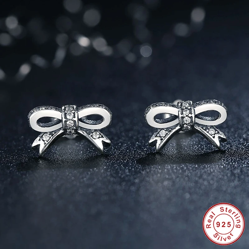 CodeMonkey 925 пробы серебряные сверкающие серьги-гвоздики с бантом с прозрачным CZ женские вечерние Роскошные ювелирные изделия CMS407