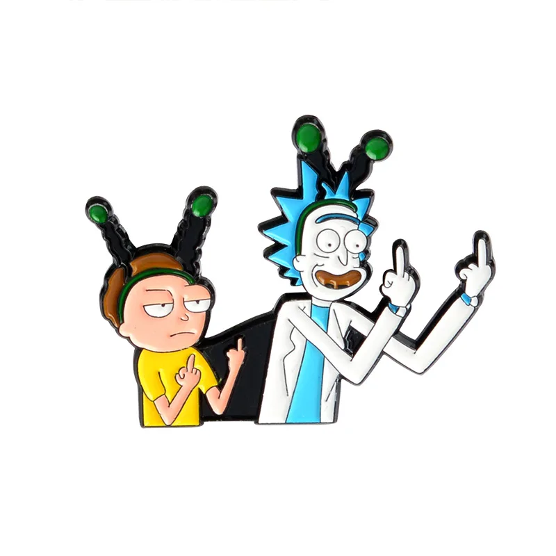 Rick and marty на булавке в классическом стиле с изображением героев мультфильмов, брошь на булавке, гений, безумный учёный, значок на кнопках, для любителей аниме, джинсовая рубашка на лацкане - Окраска металла: C