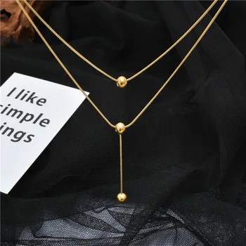 

Online Celebrity Non-mainstream Sense of Design Double Layer Beans Necklace Female Fashion Normcore Style INS Simple Titanium St