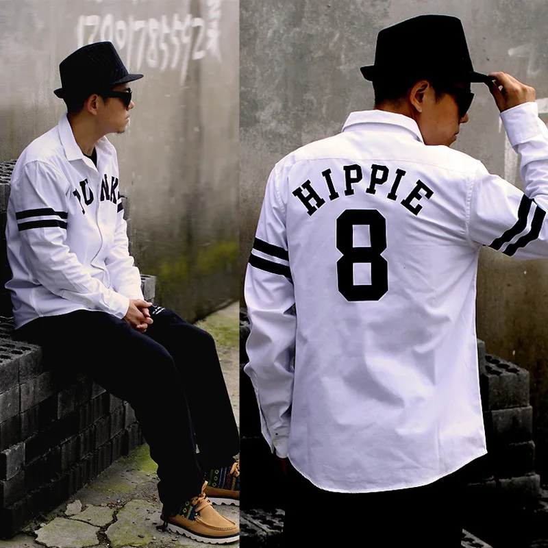 

Tide Brand Autumn Hip Hop Shirt Male Long Sleeve Loose Add Fertilizer To Increase Wear Trending Thin Figure Shirt 30CS