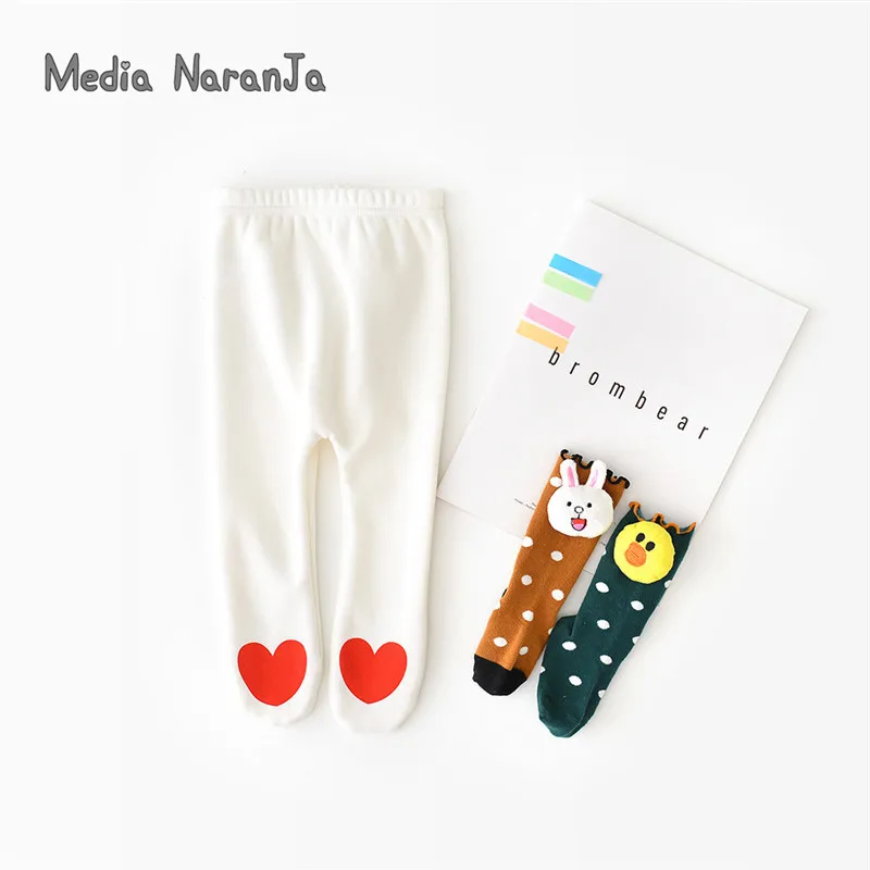 white leggings only Новые детские леггинсы на осень и зиму, теплые бархатные колготки унисекс с мультипликационным принтом для маленьких мальчиков и девочек, разноцветные - Цвет: white leggings only