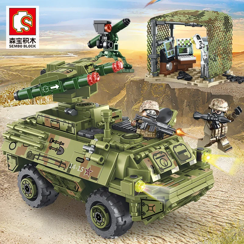 

SEMBO 105656 616pcs MOC Technic series Iron Blood Heavy Equipment Building Blocks Red Arrow Missile Car Bricks Toys for Kids