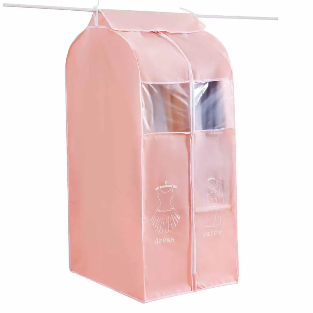 Розовый Large Size Dress Suit Bag Cloth Dust Cover Garment Bag Coat Protector Closet Hanging Organizer Clothes Storage Zipper Bags - Цвет: Розовый