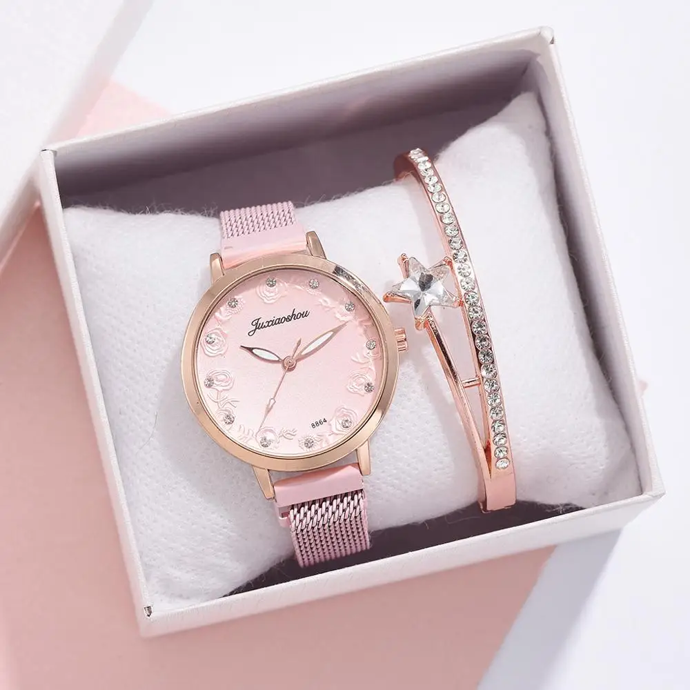 Женские наручные часы 2 шт./компл. роскошные с магнитной пряжкой женские стразы