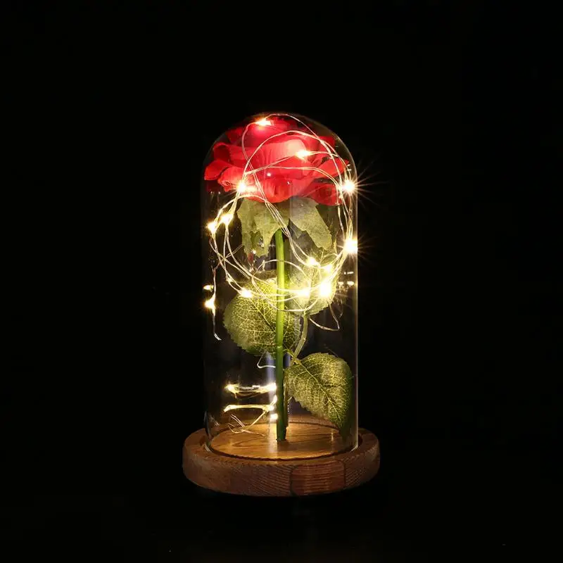 20LED светильник-гирлянда в виде розы, зарядка через usb, стеклянный купол, медный провод, сказочный светильник, ночник на День святого Валентина, декоративные украшения