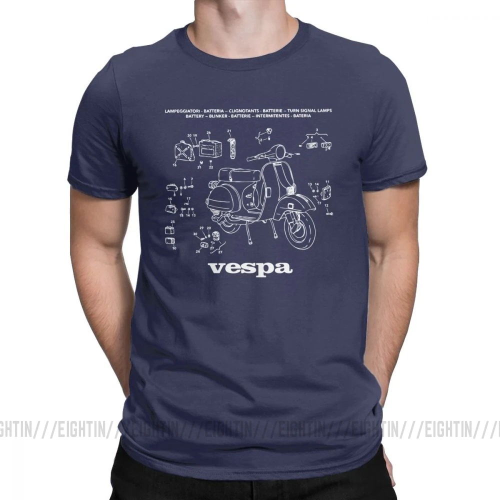 Vespa футболки запчасти скутер Италия уникальный ретро мотоцикл велосипед футболка мужская короткий рукав Винтаж тройники очищенный хлопок - Цвет: Тёмно-синий