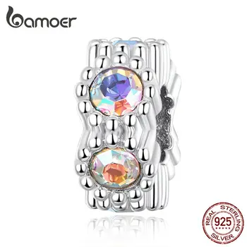 

bamoer Aurora Light Stone Flower Spacer Charm fit Original 925 Charm Bracelets Bangle 925 Sterling Silver Jewelry SCC1309