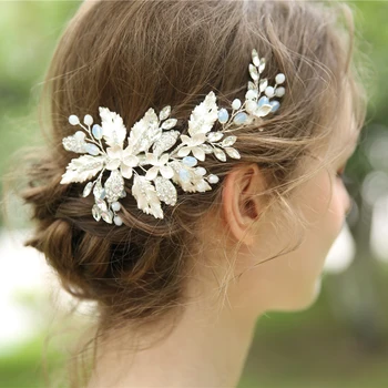 

NPASON Bridal Hair Accessories Flower Silver Rhinestone Hair Clips Headband Bride Tiara Floral Headband Wedding Hair Jewelry