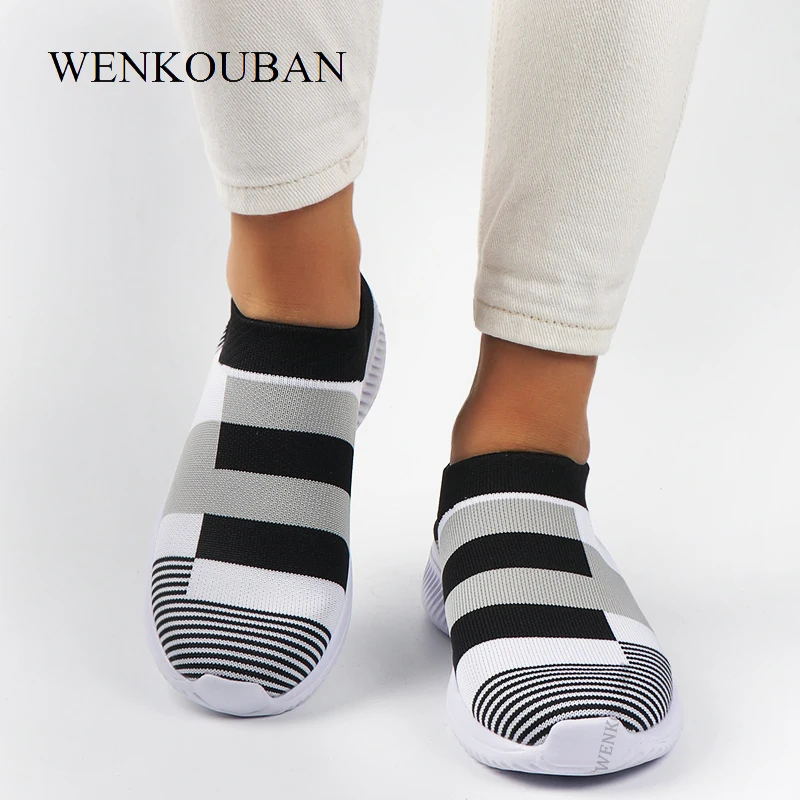 

Women Casual Sneakers Knitted Sock Trainers Ladies Vulcanized Shoes Female Colorful Slip On Flats Walking Shoes Tenis Feminino