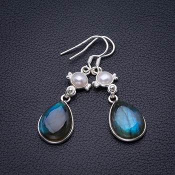 

Natural Blue Fire Labradorite And River Pearl Handmade 925 Sterling Silver Pendant 2" D3281