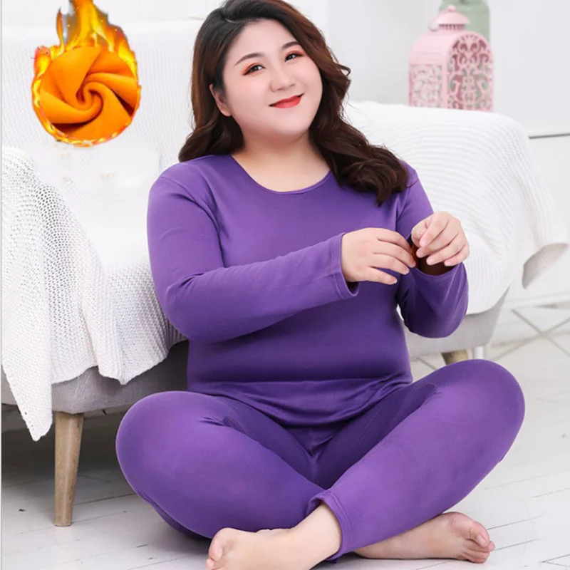 Purple Зимние женские плотные теплые флисовые подштанники большого размера, хит, тянущийся костюм, Бархатный комплект нижнего белья, женская одежда - Цвет: Purple