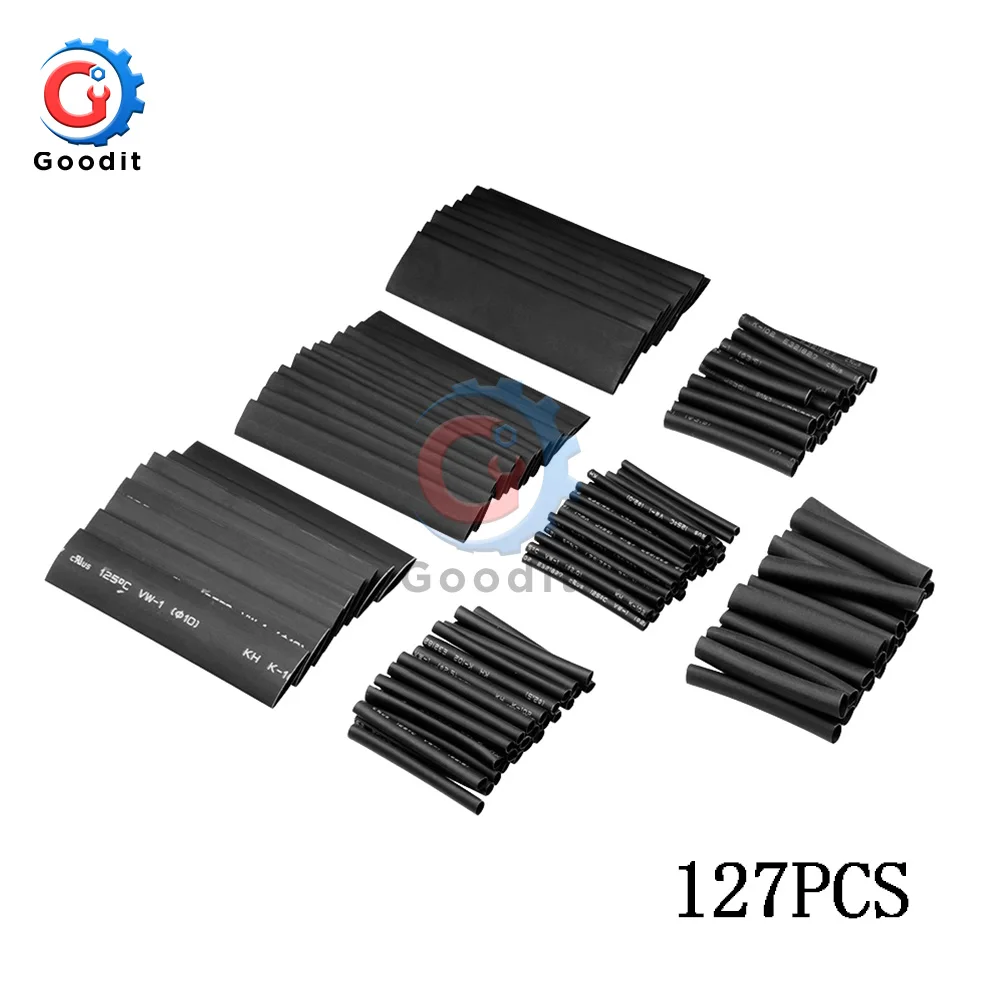 127pcs 127/530 шт. термоусадочные полиолефина электрические Обёрточная бумага провода Кабельные муфты с пластмассовой изоляцией 2:1 термоусадочная трубка Ассортимент Комплект - Цвет: 127pcs