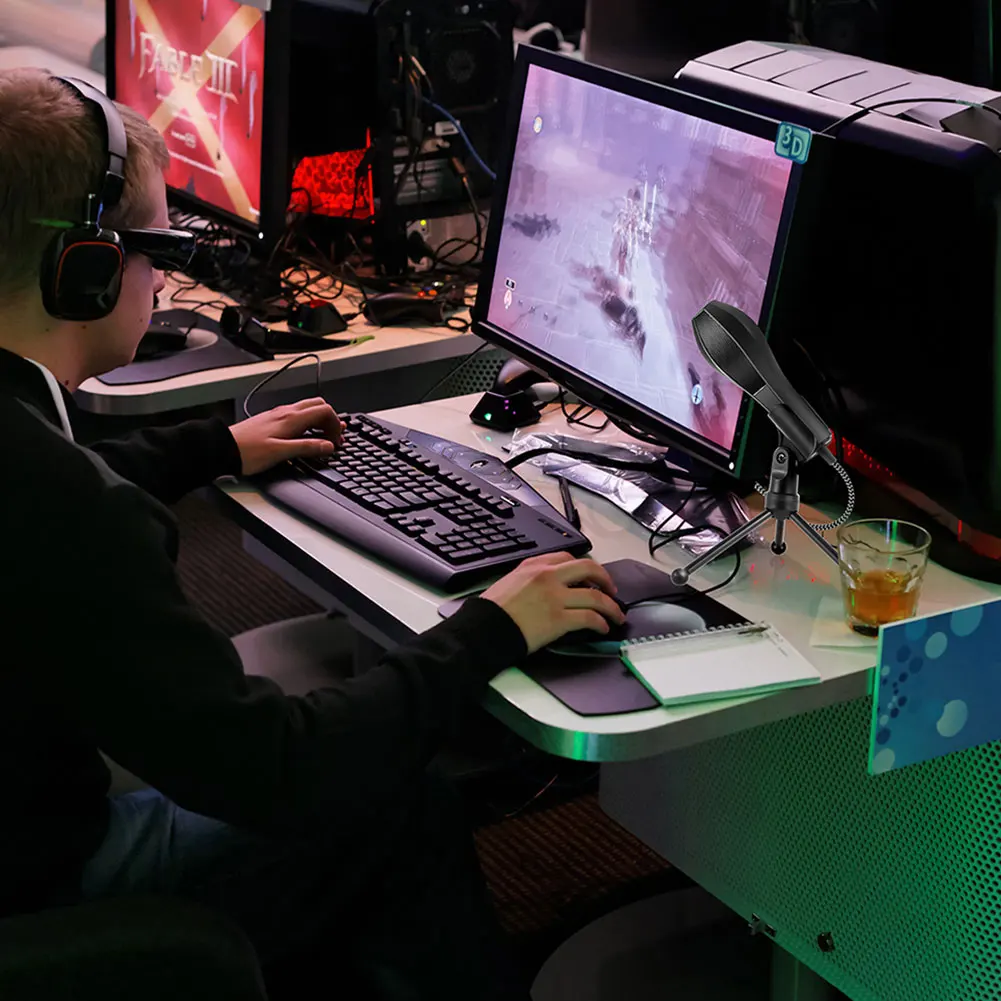 Конденсаторный микрофон для записи штатив Стенд вещание игры пение для ПК ноутбук черный компьютер USB проводной низкий уровень шума