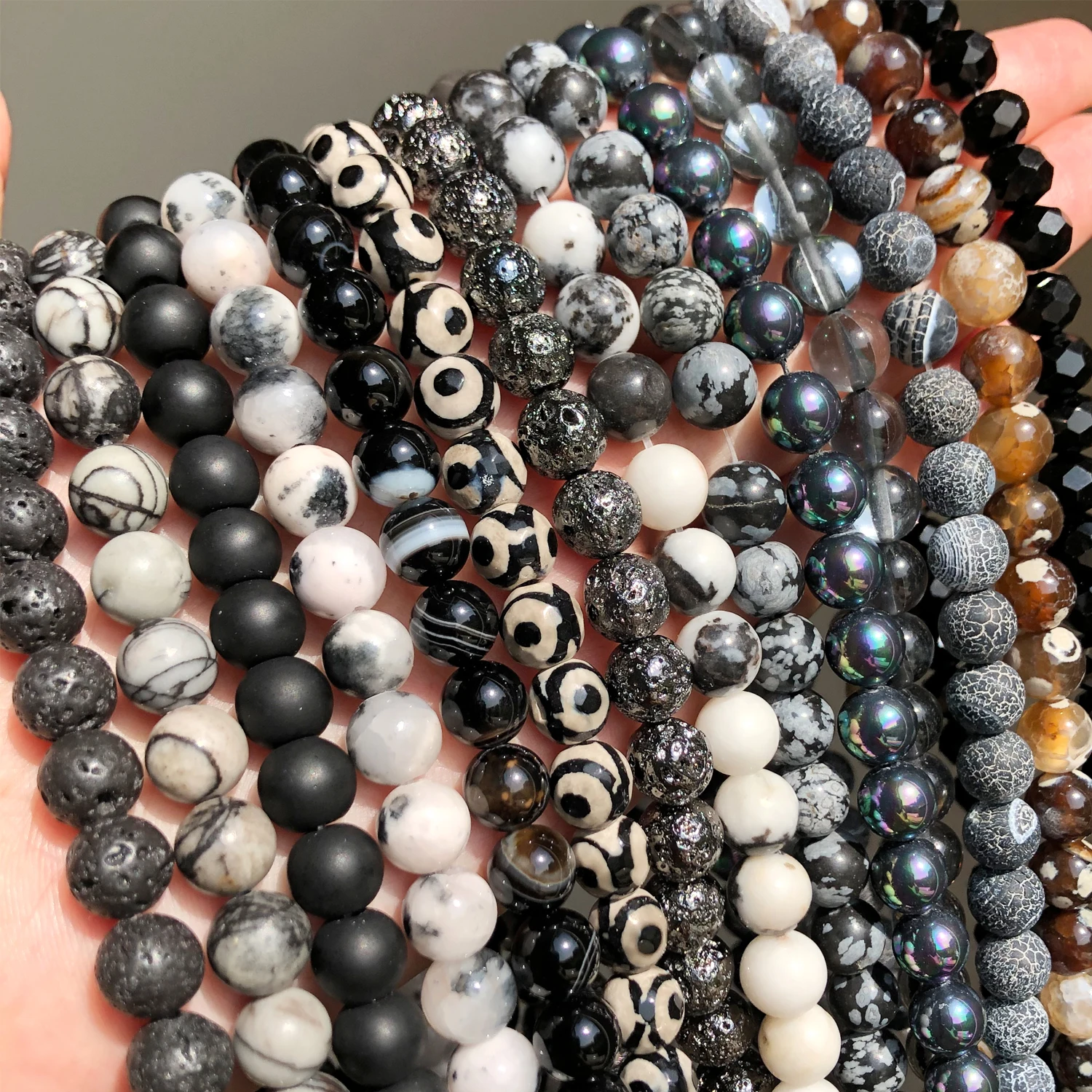 Natural Stone Beads Black Hematite Zebra Jespers Round Spacer Beads for Jewelry Making DIY Bracelet Necklace Accessories 15''
