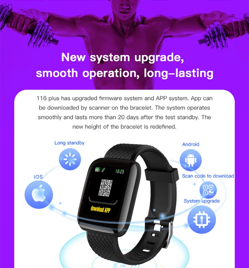 Smart Bracelet 1.3inch Color Screen IP67 Waterproof Heart Rate Blood Pressure Monitoring Track Movement Sport Pedometers116plus