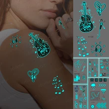 Luminous Tatoo Guitar Music Notes Singing Carnival Party Transfer Waterproof Temporary Tattoo Stickers Women Body Art Glow Tatto