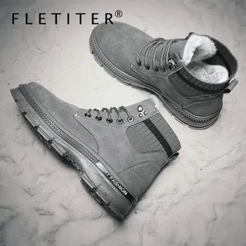 

2020 Winter Fur Snow boots Brand Leather Ankle Snow Waterproof Men Boots Plush Warm Male Casual Boot Sneakers Outdoor Boots