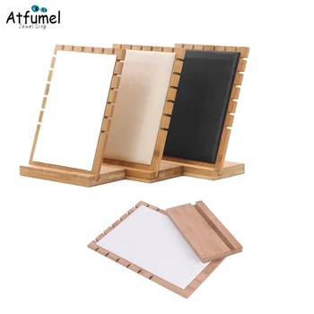 

Quality Bamboo Velvet PU Leather Necklace Stand Showcase Jewelry Tabletop Display Boards Pendant Chain Hanging Organizer Case