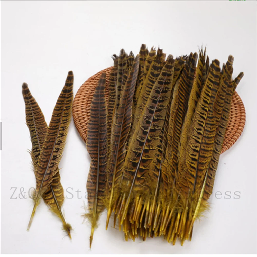 

Natural 25--30CM (10-12 inches) hen tail feathers dyed yellow 50-100 DIY craft jewelry show mask accessories feather