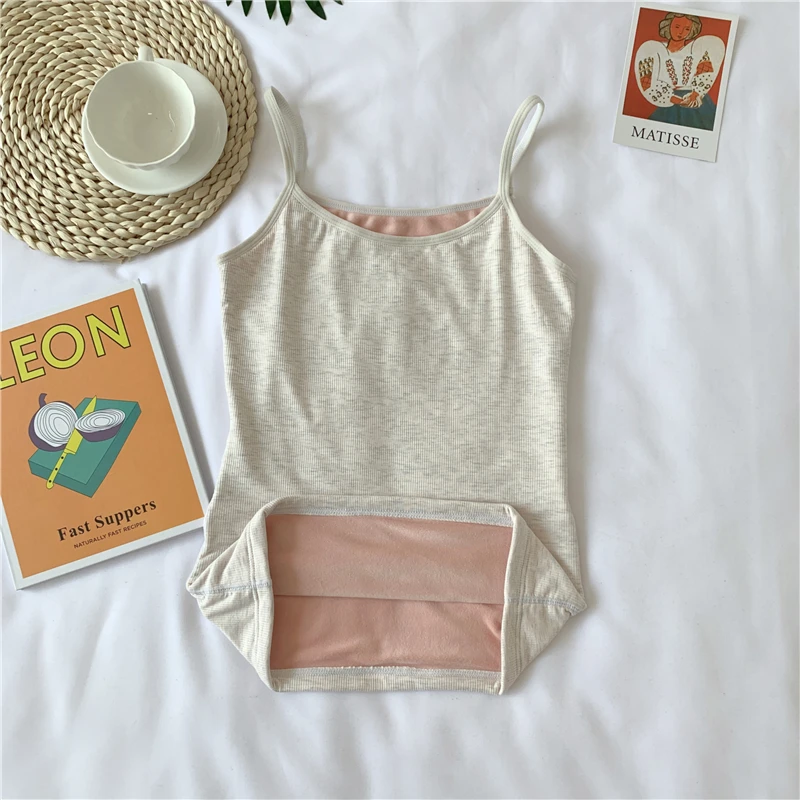 Winter Thermal Velvet Camis Top Women Solid Slim High Quality Cotton Pullovers Camis Female Warm Tank Tops SS3001