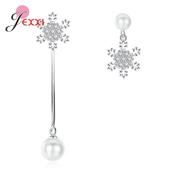 

Korean Luxury Asymmetrical Snowflake Eardrop Crystal 925 Sterling Silver Drop Earrings For Women Long Design Jewelry