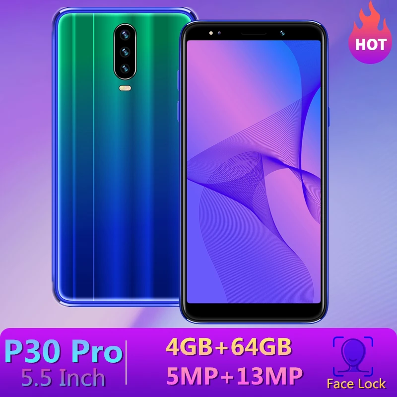Оригинальные мобильные телефоны P30 PRO, 13 МП, 4 Гб ОЗУ, 64 Гб ПЗУ, 5,5 дюймов, Android, полный экран, 2 sim разблокированные сотовые телефоны, смартфоны