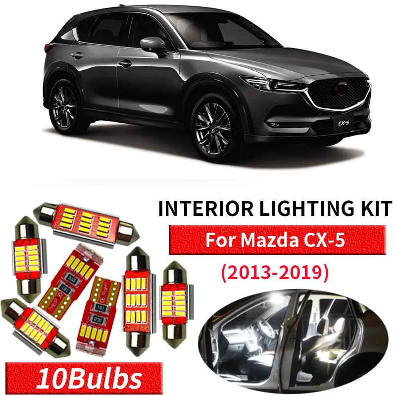 

10pcs White Bulb LED Car Light Interior Kit For 2013-2019 Mazda CX-5 Map Dome Trunk Glove Box Lamp