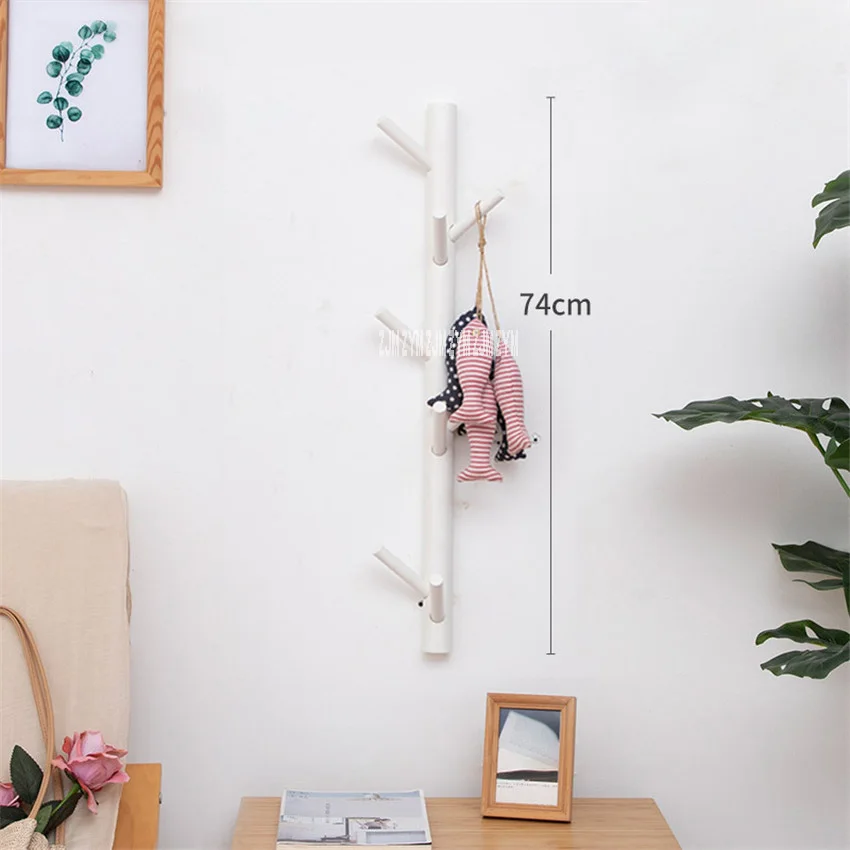 white 8-hook ND171129 Современная Гостиная вешалка в качестве украшения Настенная елка шляпа стойка креативная бамбуковая одежда дерево твердая древесина настенная вешалка для пальто - Цвет: white 8-hook