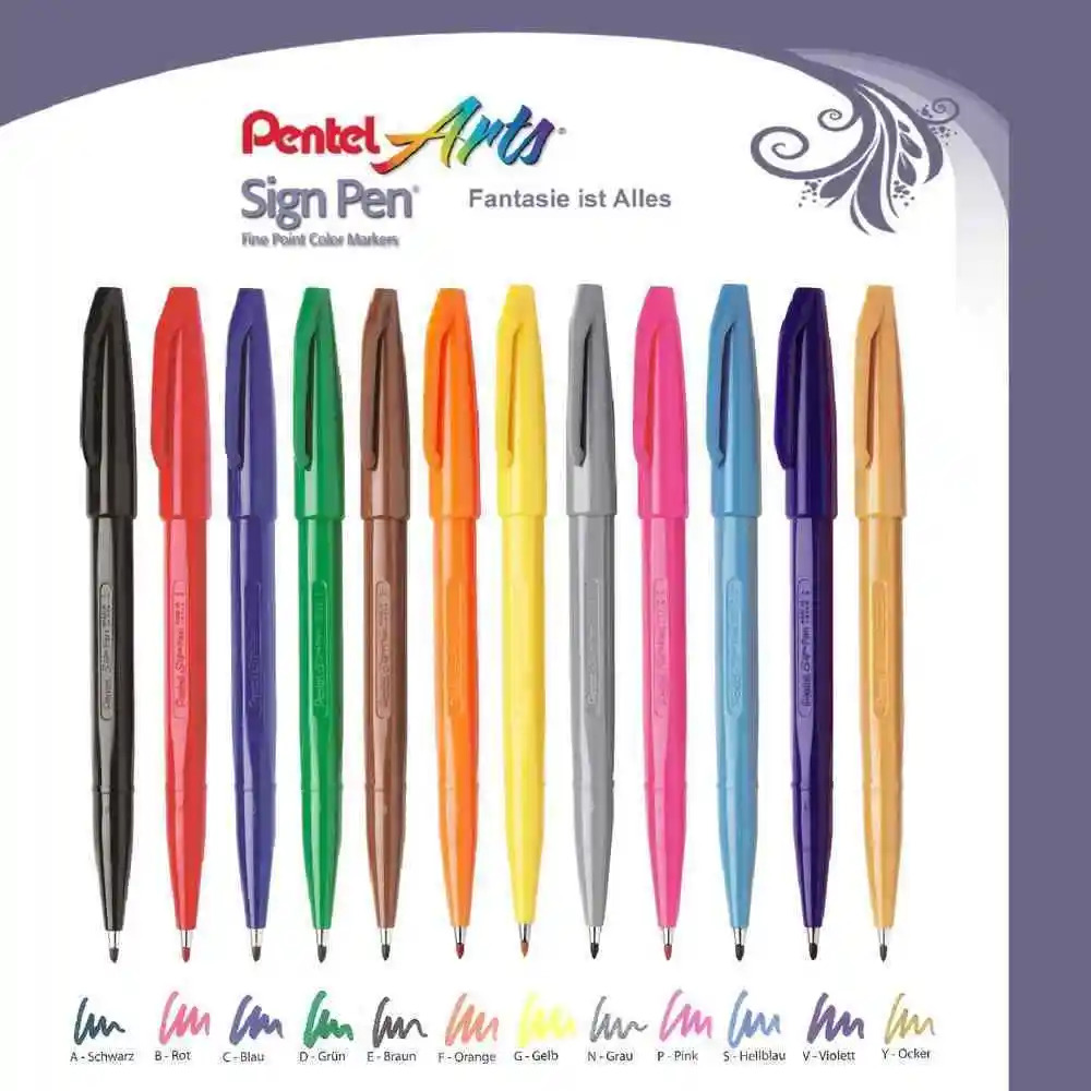 

Japan pentel S520 Sign Brush Marker Pens sketch hook line pen - Flexible Tip Assorted Colours - Pack 12