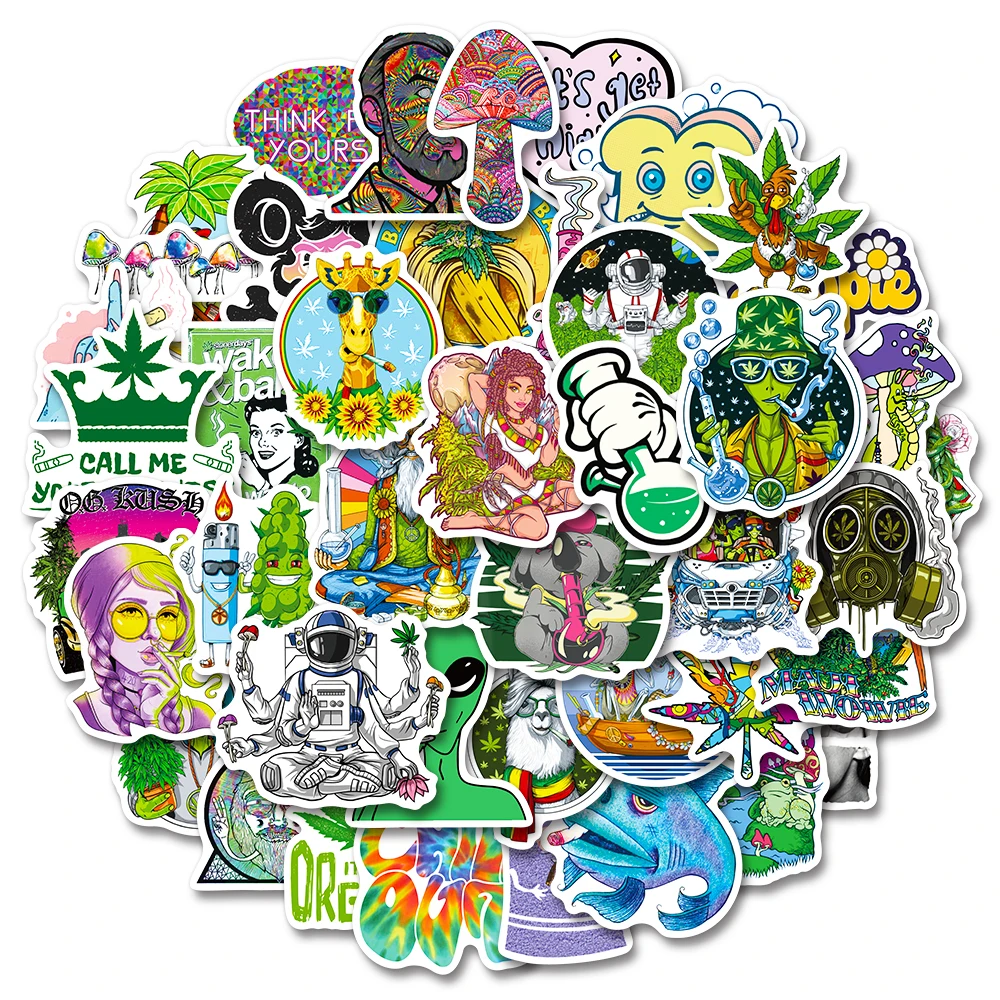 Psychedelic Weed Leaves Stickers Graffiti For Guitar Laptop Skateboard Bike Car Alien Mushroom Decals Sticker Toys 10/30/50 PCS decorative stickers graffiti stickers car sticker decal