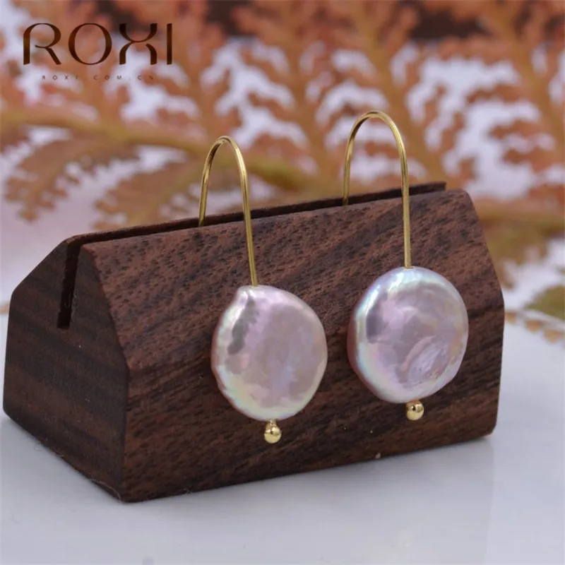 ROXI Korea Design Drop Earrings Baroque Natural Freshwater Pearl Earrings Long Temperament Hook Dangle Earrings for Women Girls