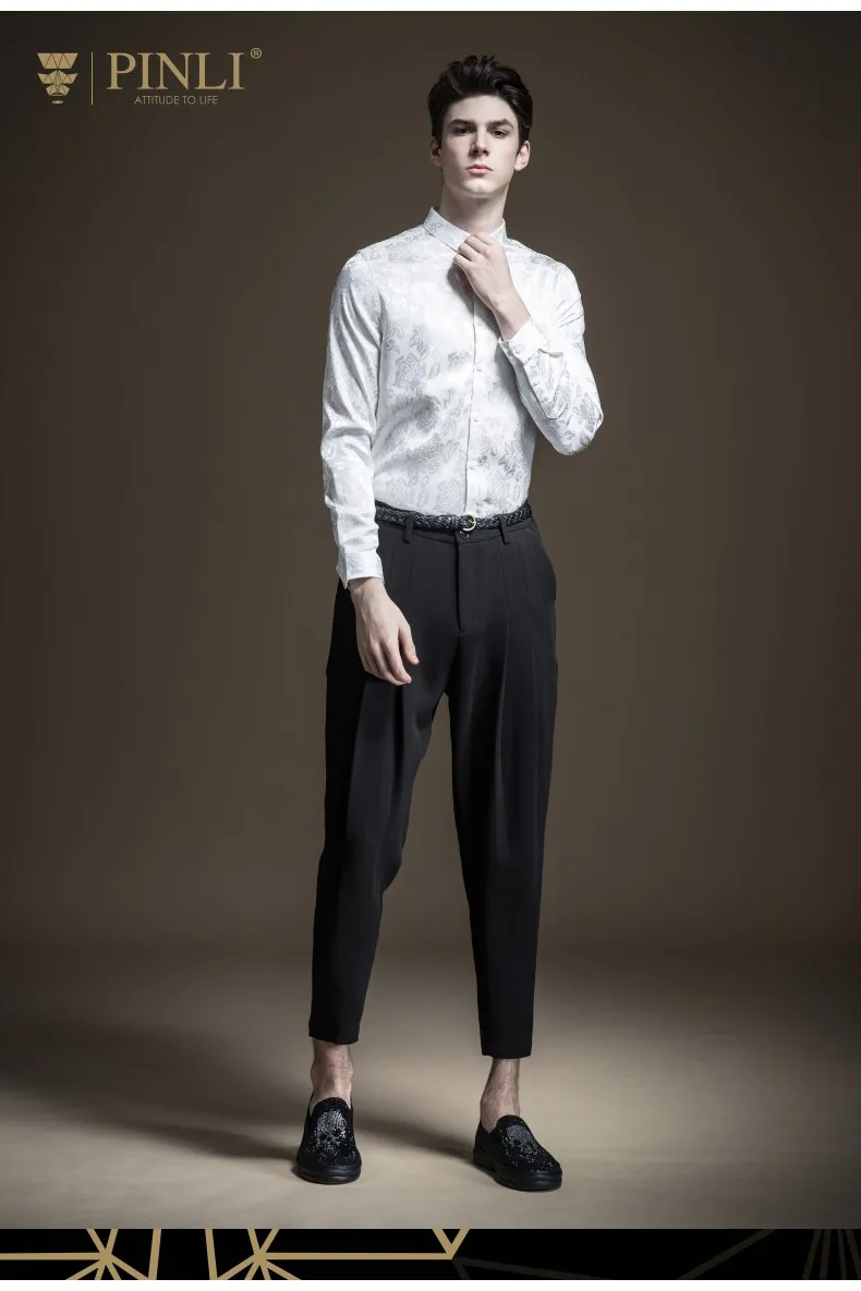Camisa Social Лидер продаж Masculina Camiseta Pinli осень Новая Мужская квадратная жаккардовая тонкая рубашка с длинными рукавами B193413233
