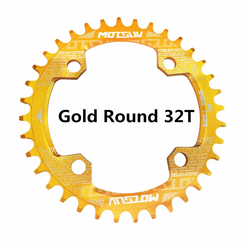 Bicycle Crank 104BCD Round Shape Narrow Wide 32T/34T/36T/38T MTB Chainring Bicycle Chainwheel Bike Circle Crankset Single Plate - Цвет: Gold Round 32T