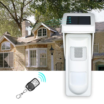 

Solar Powered Dual Infrared Motion Sensor Waterproof Wireless PIR Sensor Detector with 16 Voices Alertor 2 Controllers